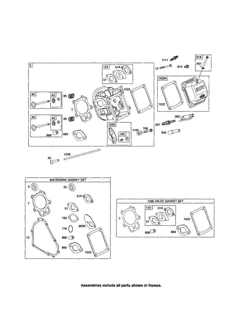Head-Cylinder/Gaskets Sets Diagram and Parts List for 210400 0035-0570 Briggs and Stratton Engine